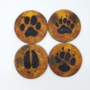 Cabin Core Wildlife Animal Track Coasters Rustic Lodge Bear Deer Hunting Decor